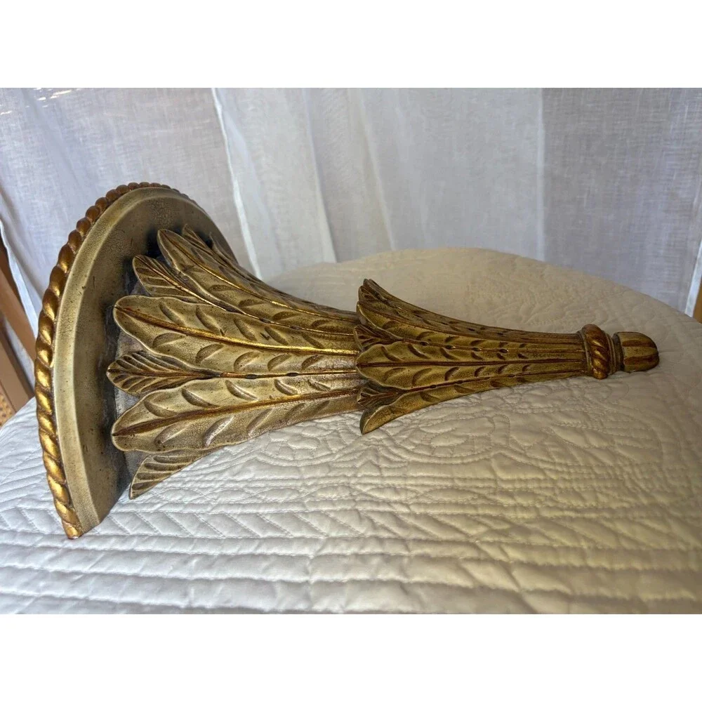 2 Maitland-Smith Gold Leaf Wall Shelves Corbels Sconce Acanthus Leaf Indonesia